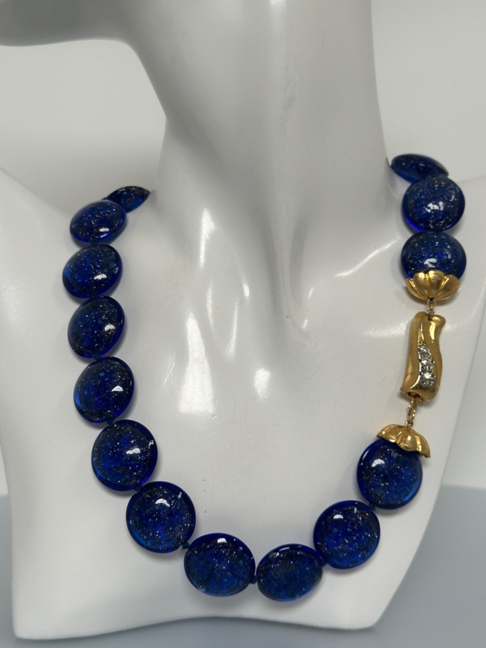 VENEZIA Blue Muranum Bead Necklace with Gold Accent